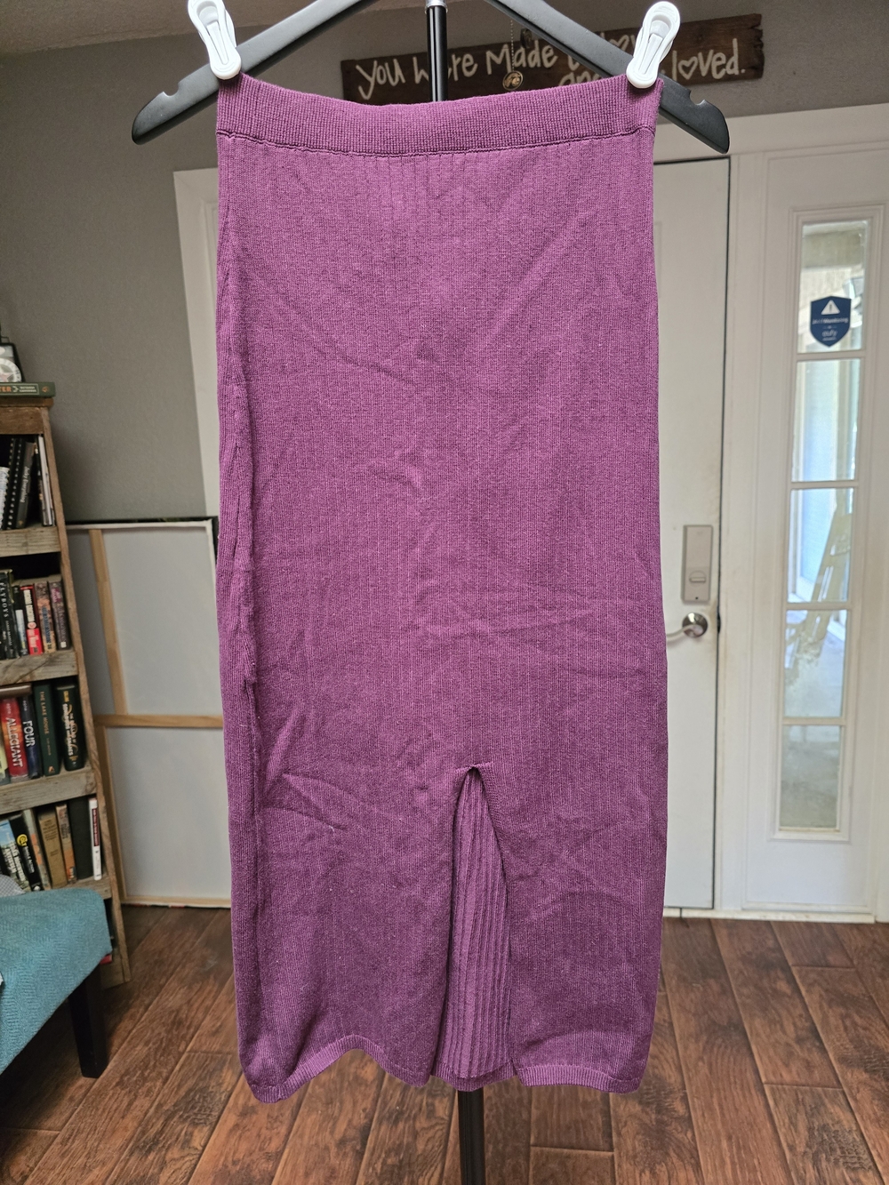 Free People Plum Ribbed Knit Midi Skirt with Front Slit